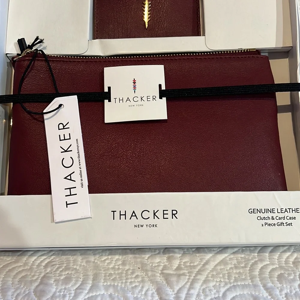 Thacker New York‎ genuine leather clutch and card case 2 piece gift set, NWT